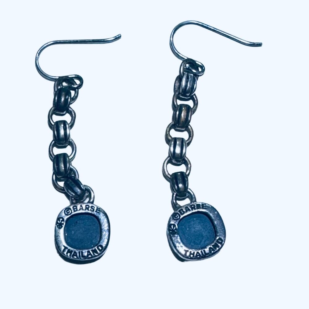 Vintage Barse Thailand 925 Sterling Silver Black Onyx Dangle Earrings Silver - Picture 6 of 8